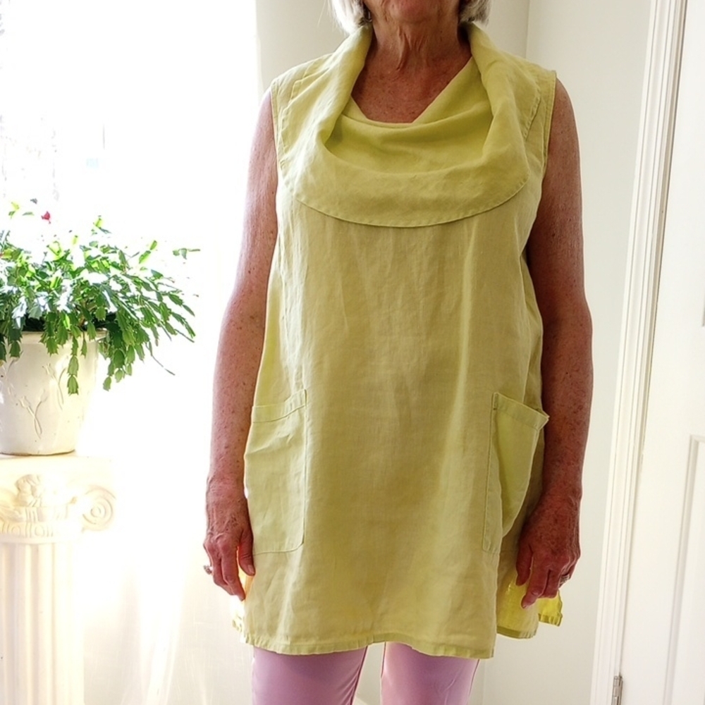 Match Point Linen Chartreuse Sleeveless Tunic